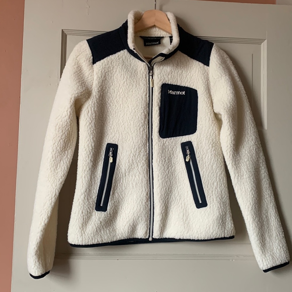 (Sold) Marmot Wiley Polartec Fleece Jacket | Cream and Black | XS - Picture 1 of 12